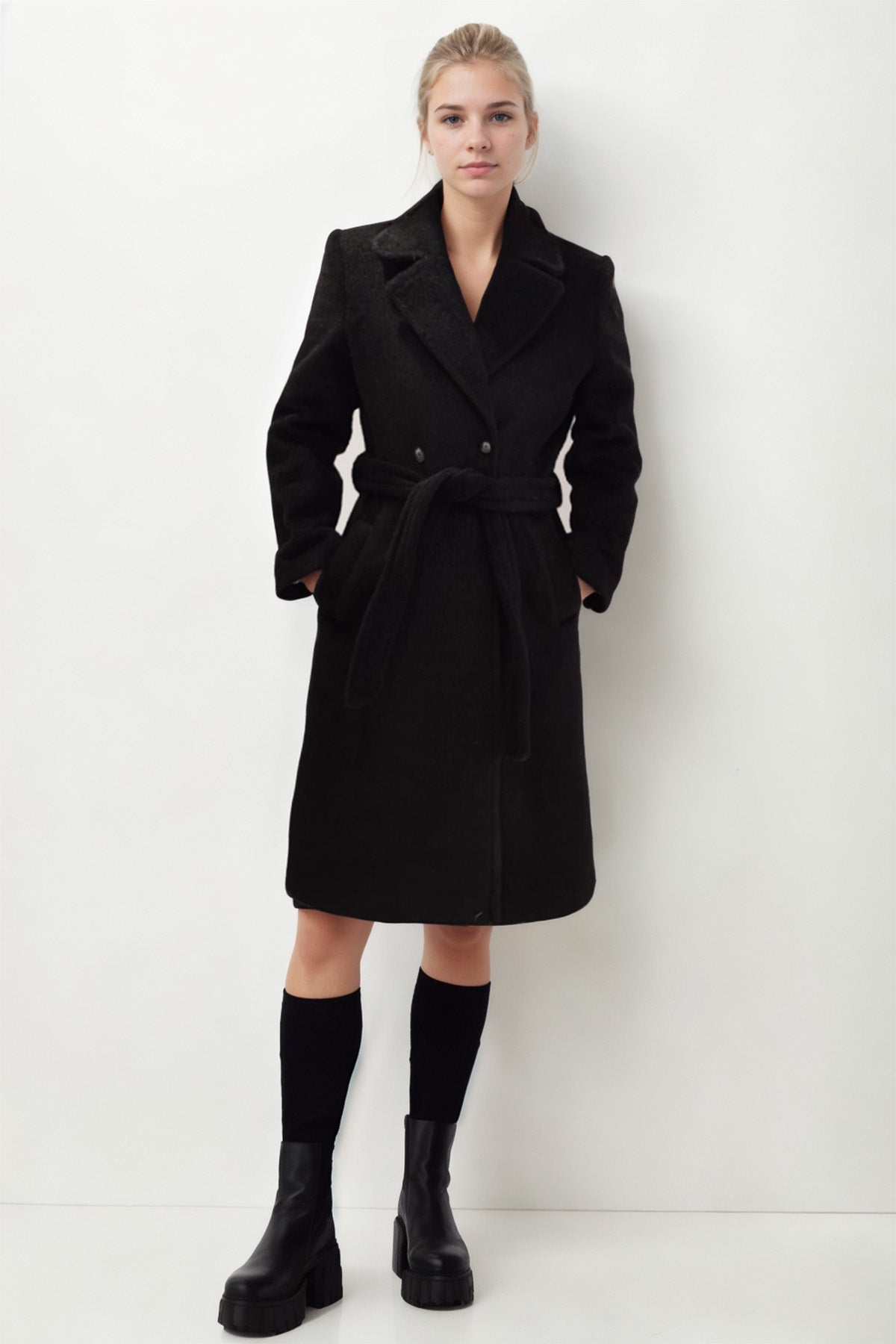 LONG JACKET WITH BELT BUTTONS