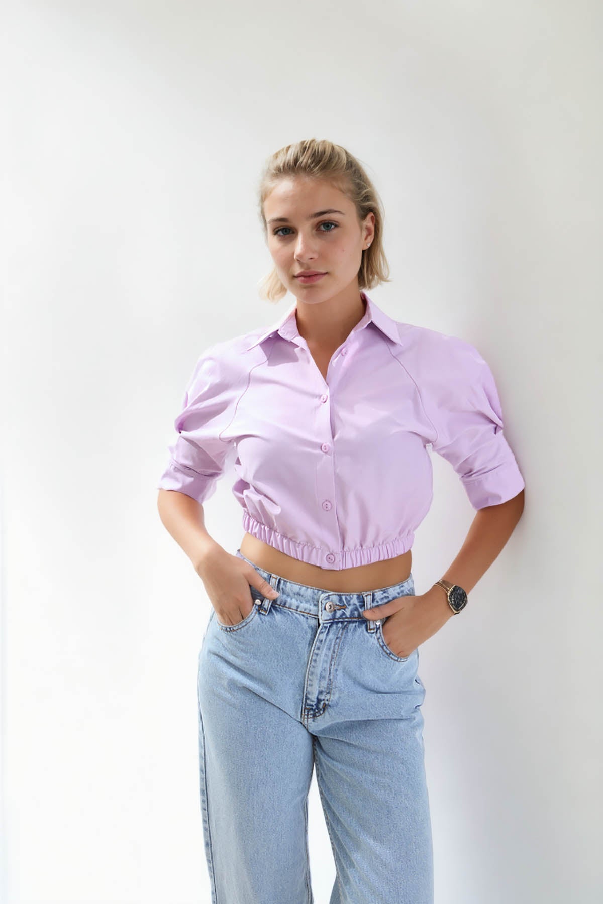 CROP SHIRT WITH ELASTANE WAIST