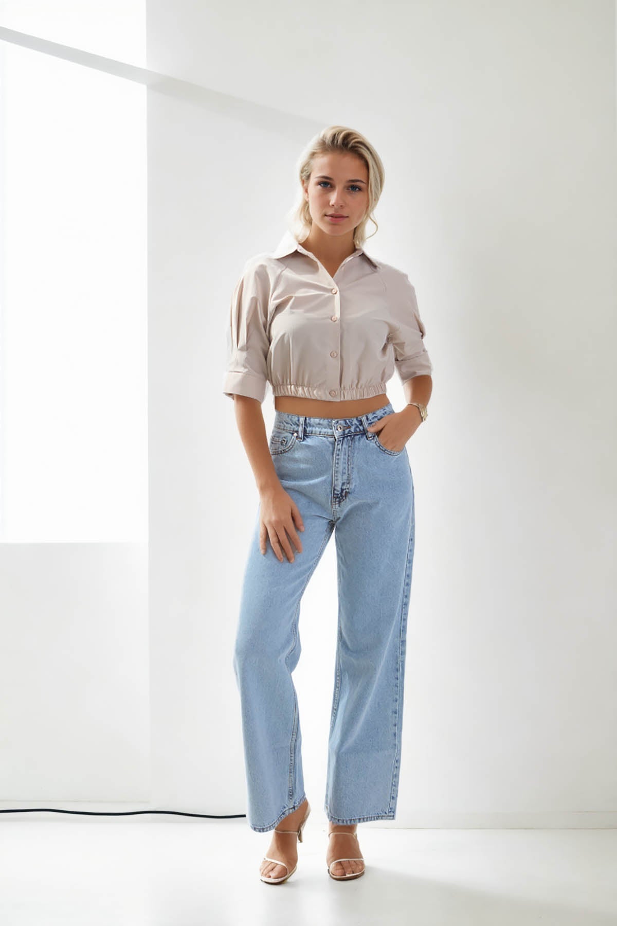CROP SHIRT WITH ELASTANE WAIST