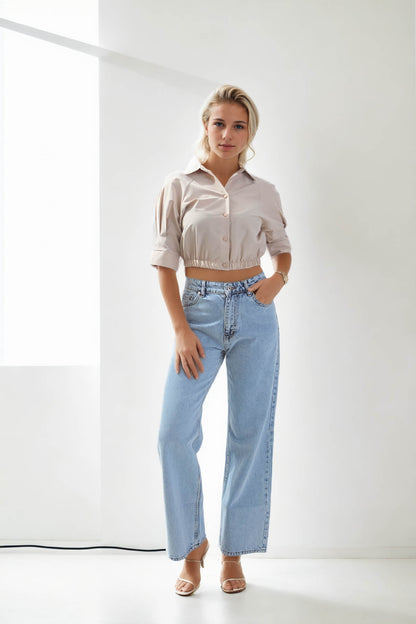 CROP SHIRT WITH ELASTANE WAIST