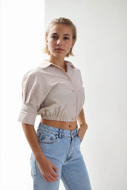 CROP SHIRT WITH ELASTANE WAIST