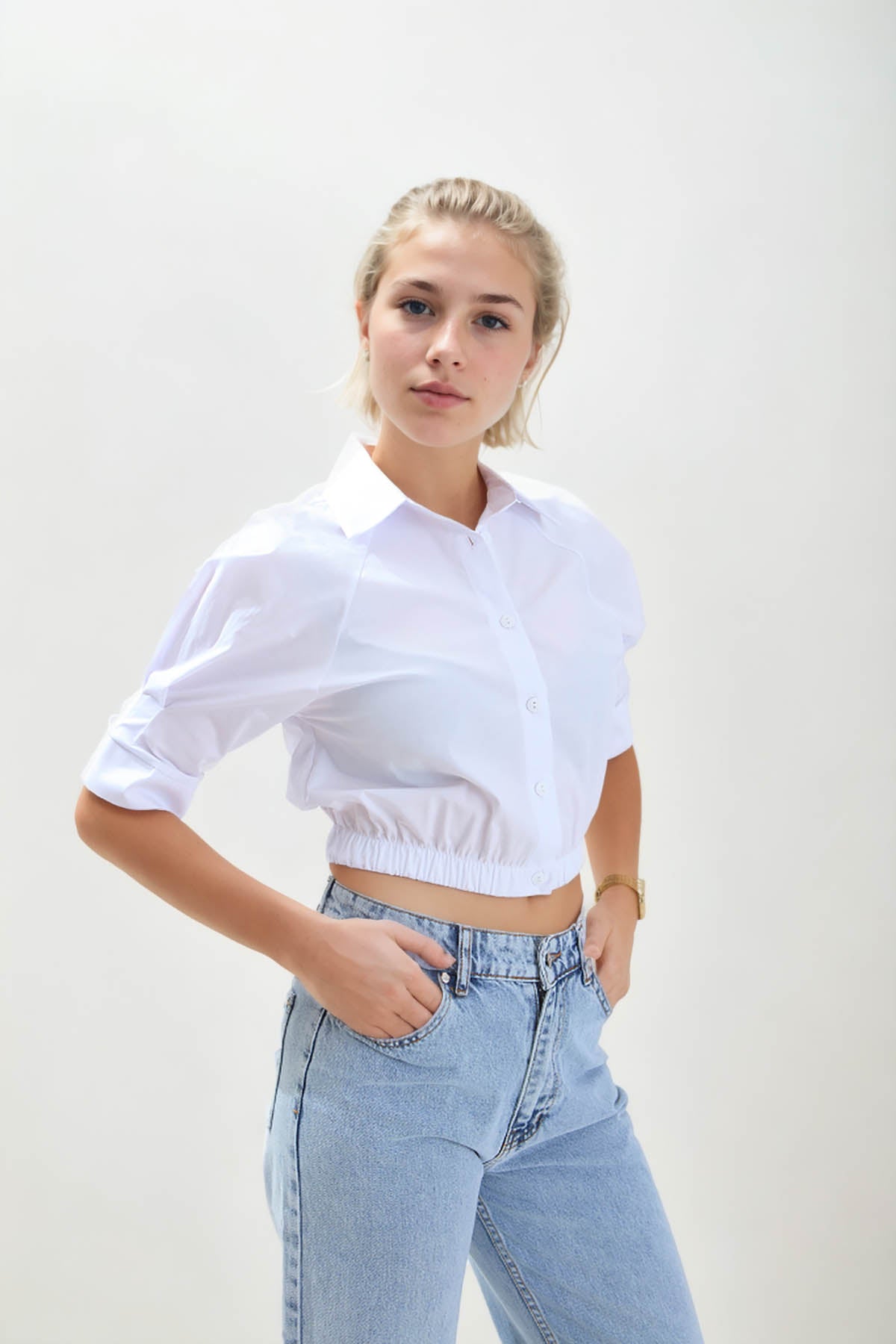 CROP SHIRT WITH ELASTANE WAIST