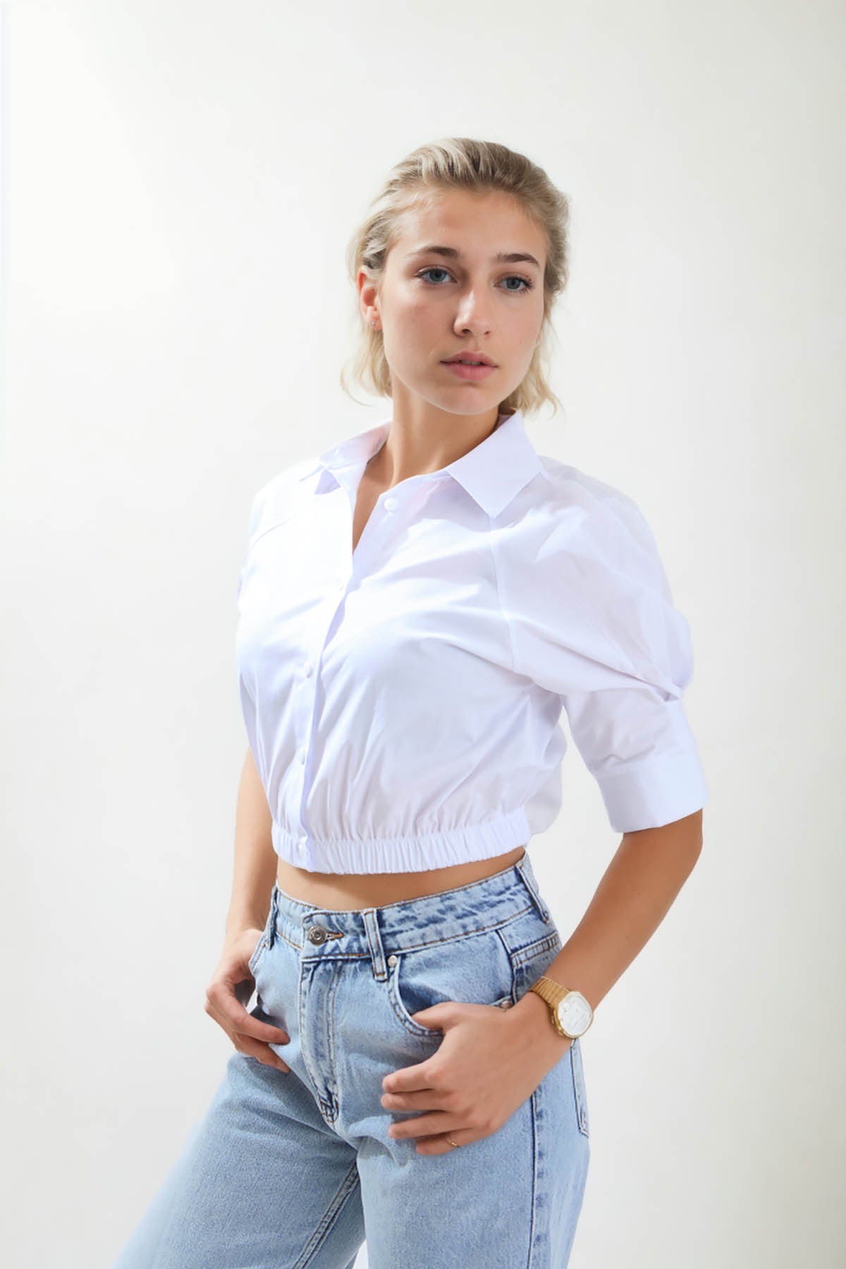 CROP SHIRT WITH ELASTANE WAIST