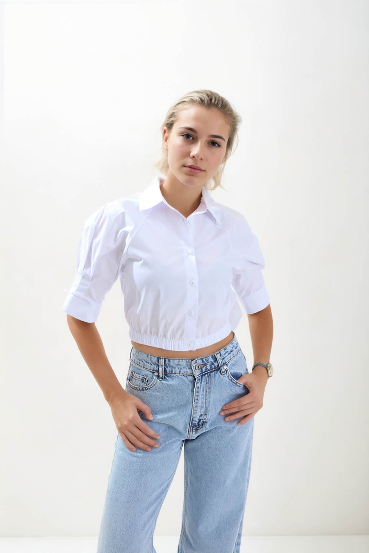 CROP SHIRT WITH ELASTANE WAIST