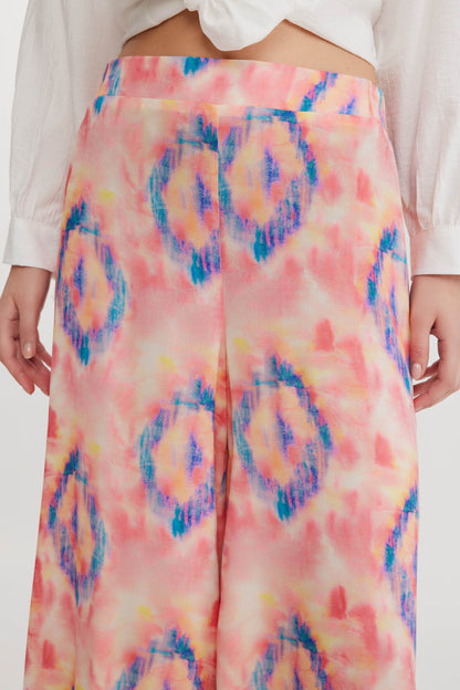 BELGIAN STYLE ELASTANE WAIST WIDE-LEG BOHEMIAN COLORED PATTERN TROUSERS