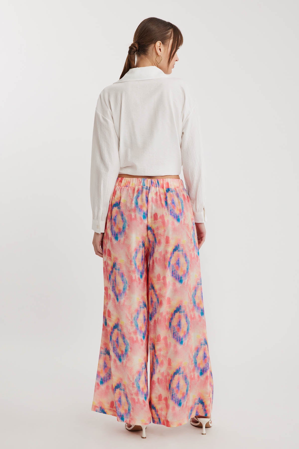 BELGIAN STYLE ELASTANE WAIST WIDE-LEG BOHEMIAN COLORED PATTERN TROUSERS