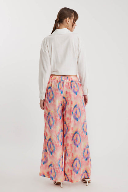 BELGIAN STYLE ELASTANE WAIST WIDE-LEG BOHEMIAN COLORED PATTERN TROUSERS