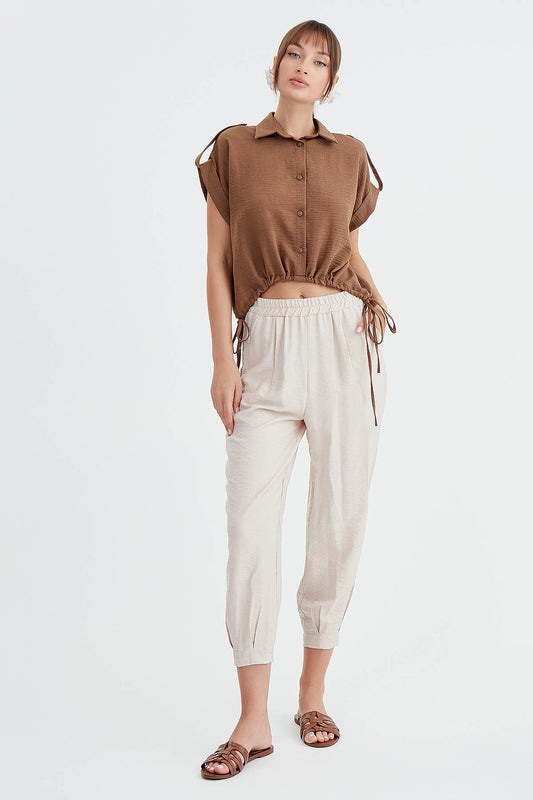 CROP TROUSERS WITH ELASTANE WAIST