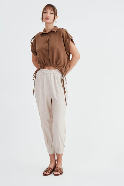 CROP TROUSERS WITH ELASTANE WAIST