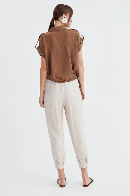 CROP TROUSERS WITH ELASTANE WAIST
