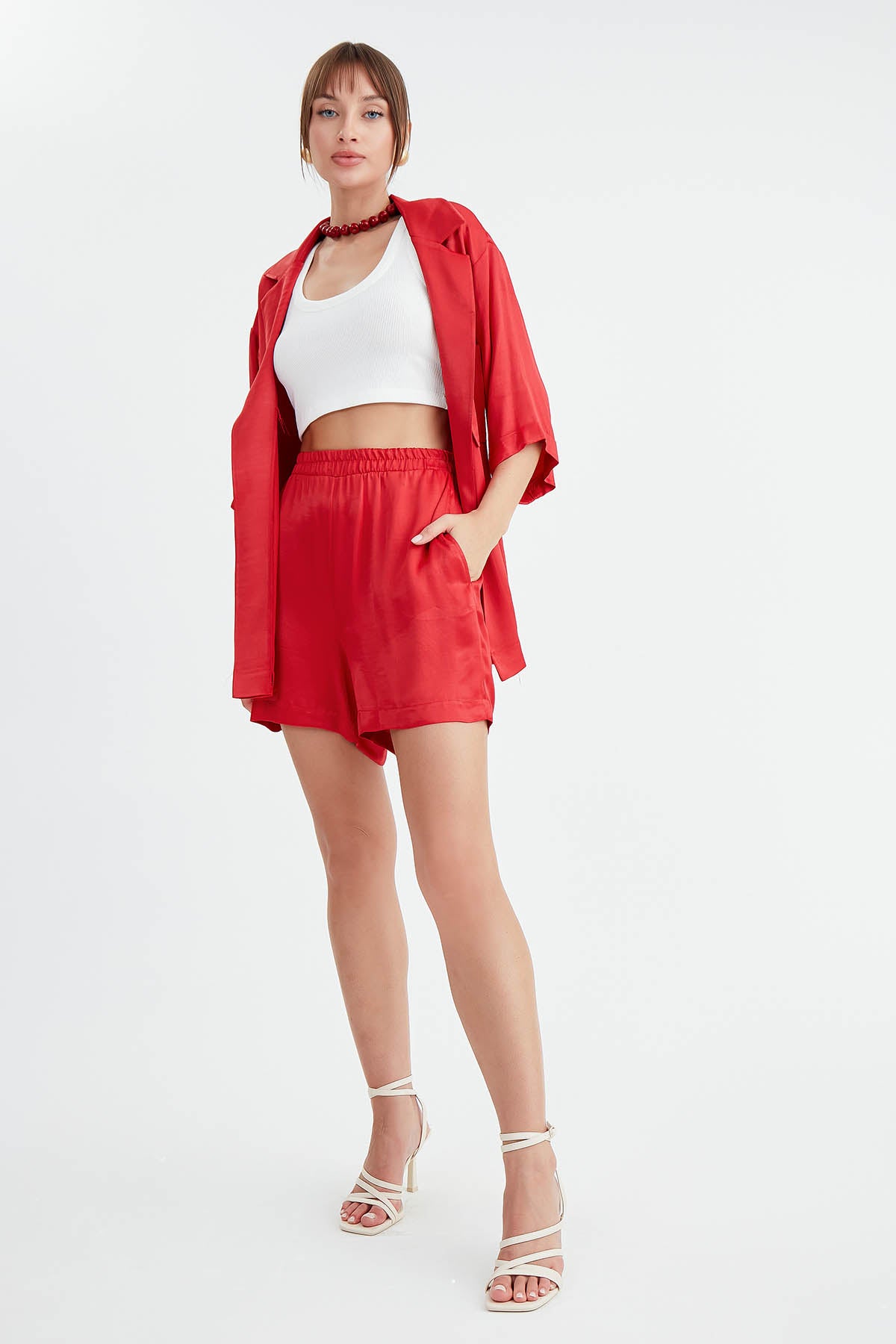 BRIGHT SATEN SHORTS WITH ELASTANE WAIST