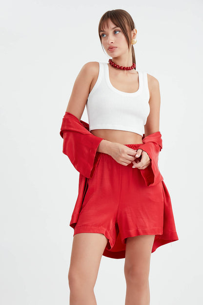 BRIGHT SATEN SHORTS WITH ELASTANE WAIST