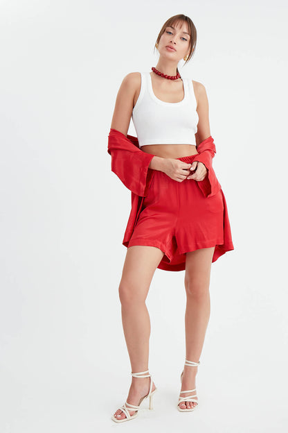 BRIGHT SATEN SHORTS WITH ELASTANE WAIST