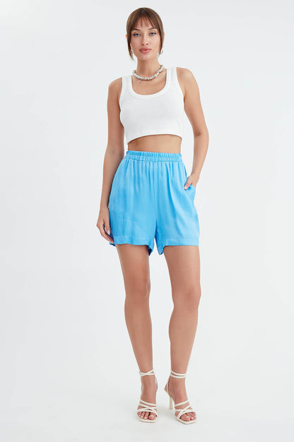 BRIGHT SATEN SHORTS WITH ELASTANE WAIST