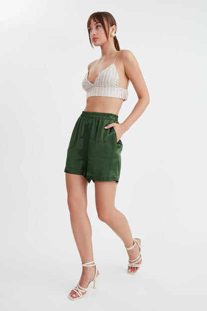 BRIGHT SATEN SHORTS WITH ELASTANE WAIST