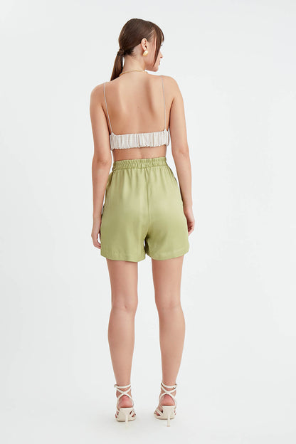 BRIGHT SATEN SHORTS WITH ELASTANE WAIST