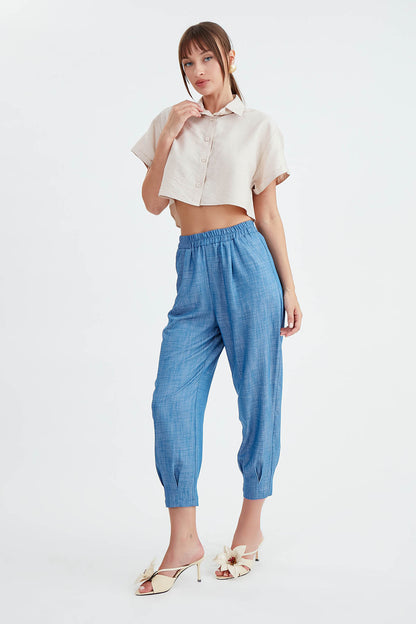 CROP PLEATED BELGIAN TROUSERS WITH ELASTANE WAIST