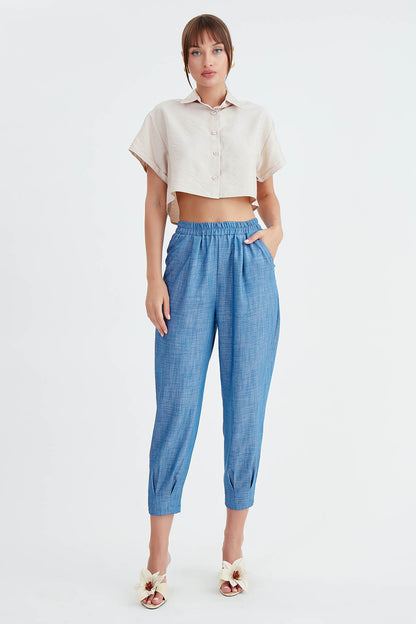 CROP PLEATED BELGIAN TROUSERS WITH ELASTANE WAIST