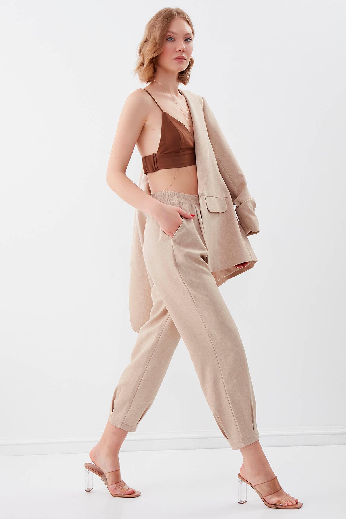 DIAMOND PLEATED HIGH-WAIST TROUSERS