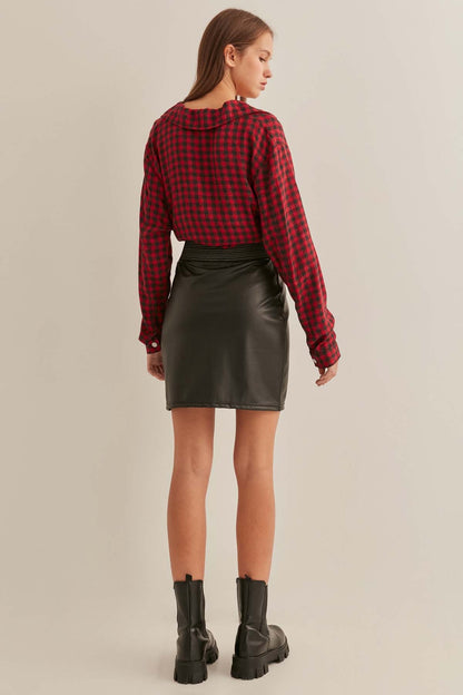 WAIST ELASTANE FAUX LEATHER MINI-SKIRT