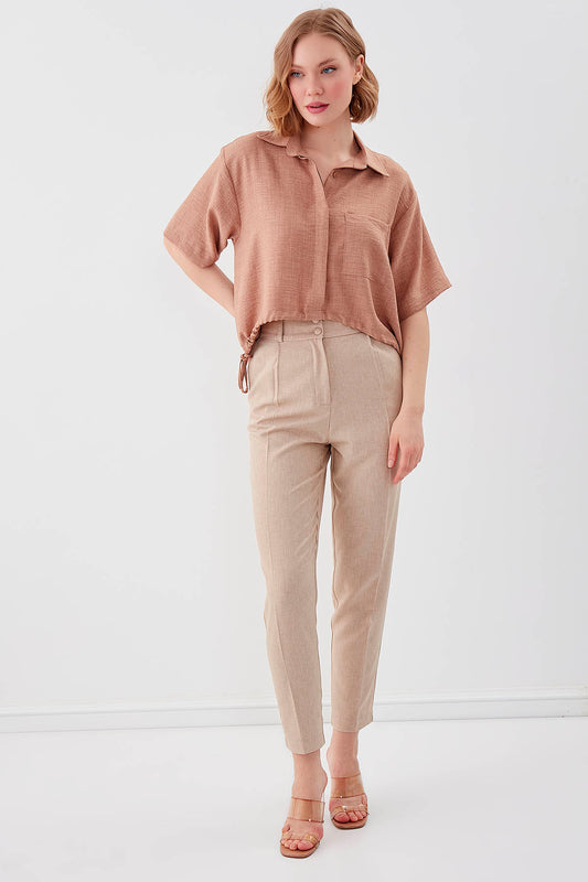 ONE-POCKET CROP SHIRT WITH ELASTANE WAIST