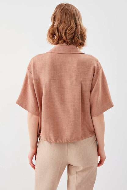 ONE-POCKET CROP SHIRT WITH ELASTANE WAIST