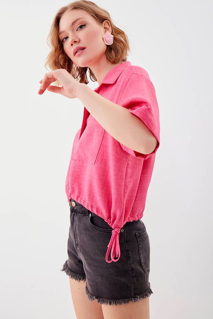 ONE-POCKET CROP SHIRT WITH ELASTANE WAIST