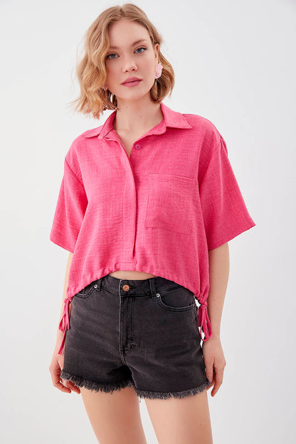ONE-POCKET CROP SHIRT WITH ELASTANE WAIST