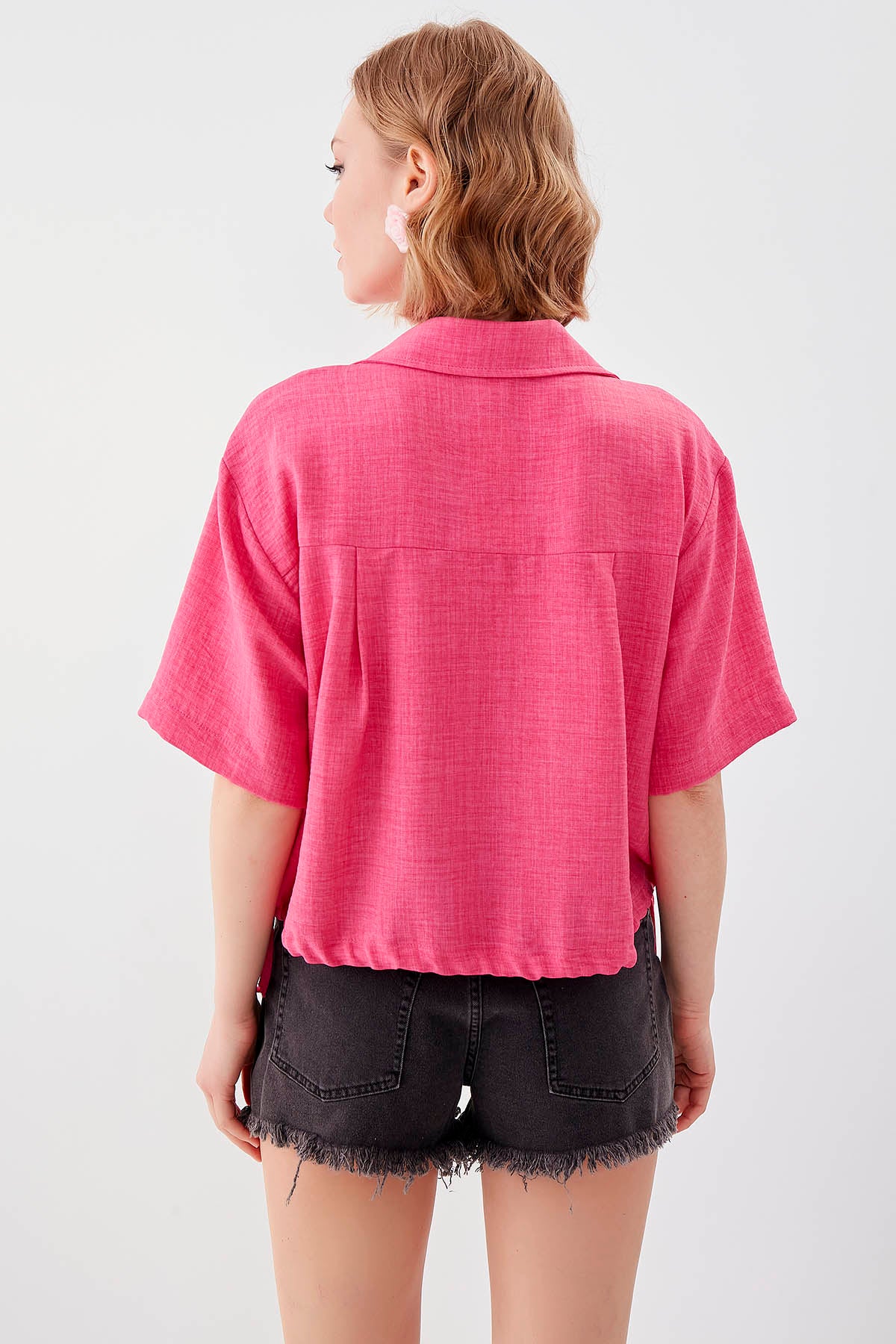 ONE-POCKET CROP SHIRT WITH ELASTANE WAIST