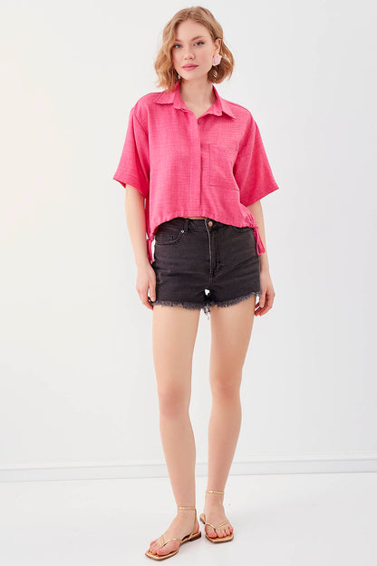 ONE-POCKET CROP SHIRT WITH ELASTANE WAIST