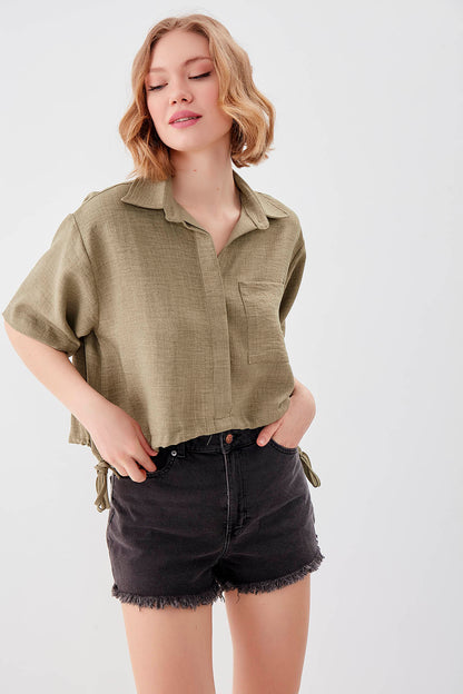 ONE-POCKET CROP SHIRT WITH ELASTANE WAIST