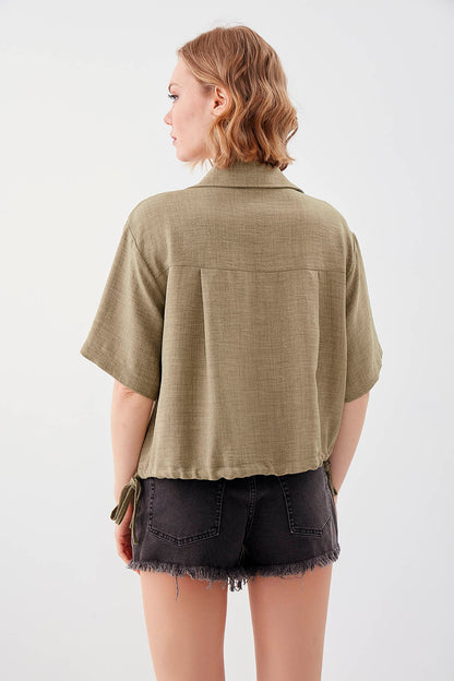 ONE-POCKET CROP SHIRT WITH ELASTANE WAIST