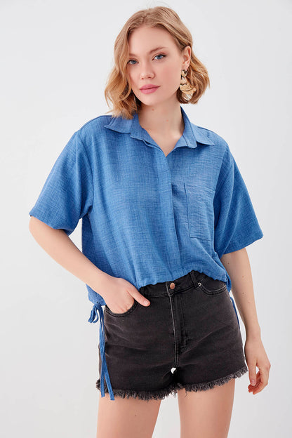 ONE-POCKET CROP SHIRT WITH ELASTANE WAIST
