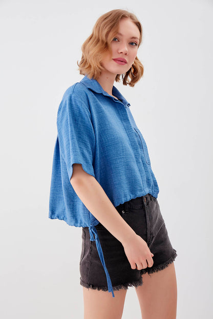ONE-POCKET CROP SHIRT WITH ELASTANE WAIST