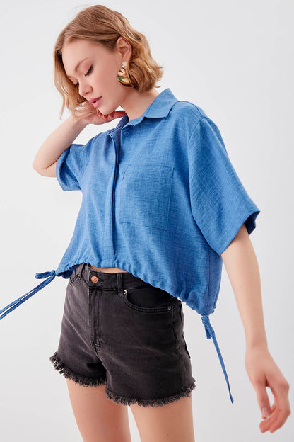 ONE-POCKET CROP SHIRT WITH ELASTANE WAIST