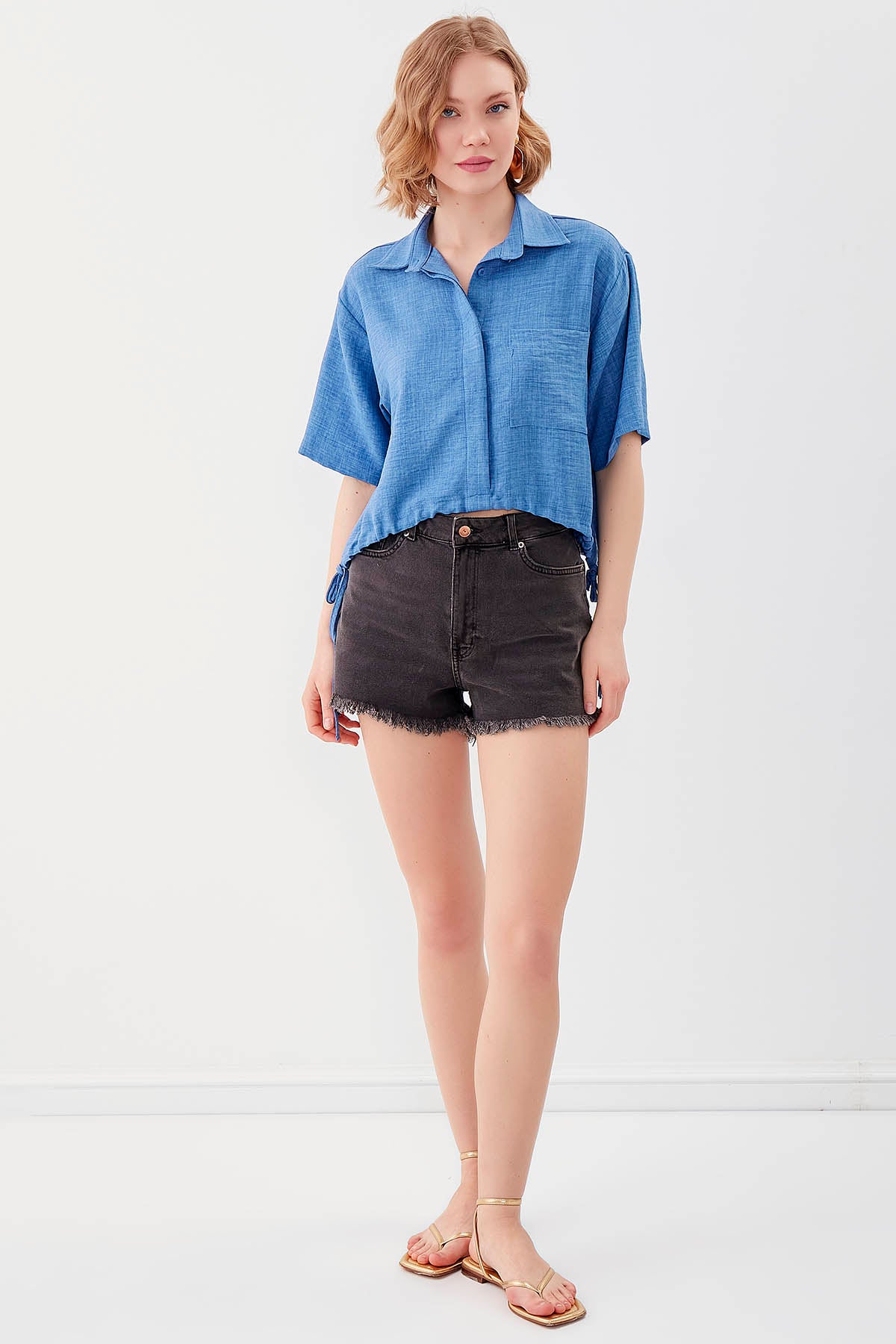 ONE-POCKET CROP SHIRT WITH ELASTANE WAIST