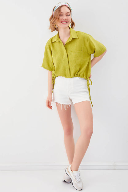 ONE-POCKET CROP SHIRT WITH ELASTANE WAIST