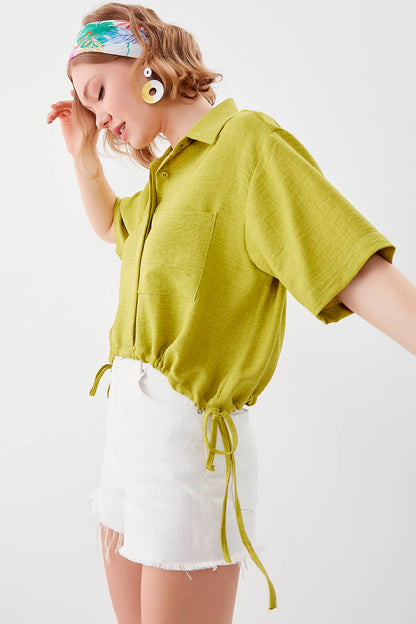 ONE-POCKET CROP SHIRT WITH ELASTANE WAIST