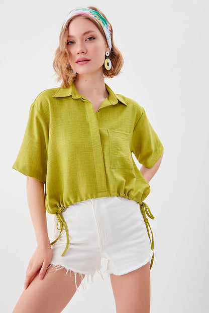 ONE-POCKET CROP SHIRT WITH ELASTANE WAIST