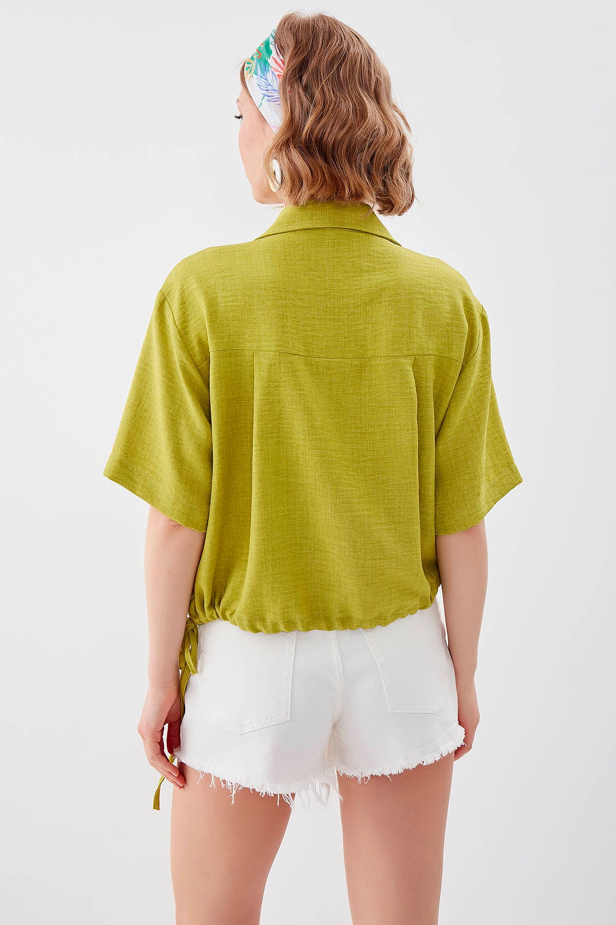 ONE-POCKET CROP SHIRT WITH ELASTANE WAIST