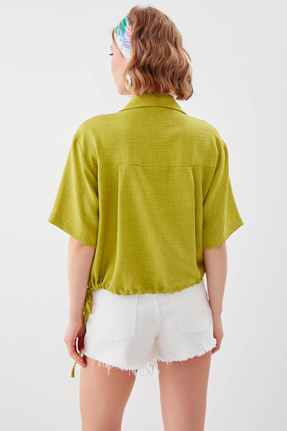 ONE-POCKET CROP SHIRT WITH ELASTANE WAIST