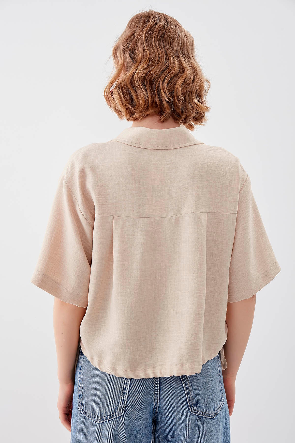 ONE-POCKET CROP SHIRT WITH ELASTANE WAIST