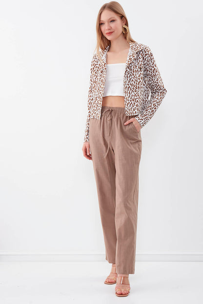 VISCOSE LINEN COMFORTABLE TROUSERS WITH ELASTANE WAIST
