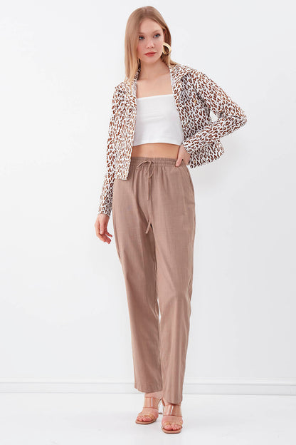 VISCOSE LINEN COMFORTABLE TROUSERS WITH ELASTANE WAIST