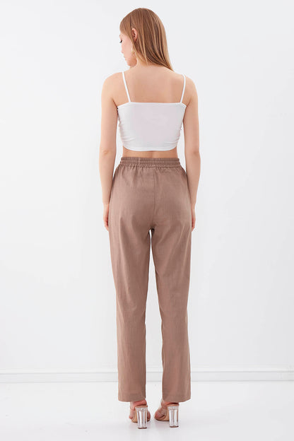 VISCOSE LINEN COMFORTABLE TROUSERS WITH ELASTANE WAIST