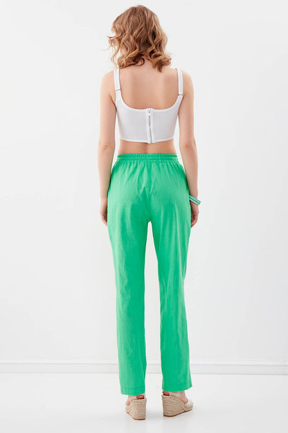 VISCOSE LINEN COMFORTABLE TROUSERS WITH ELASTANE WAIST