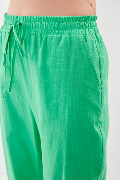 VISCOSE LINEN COMFORTABLE TROUSERS WITH ELASTANE WAIST