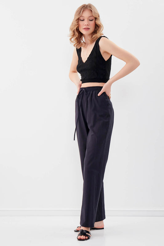 VISCOSE LINEN COMFORTABLE TROUSERS WITH ELASTANE WAIST