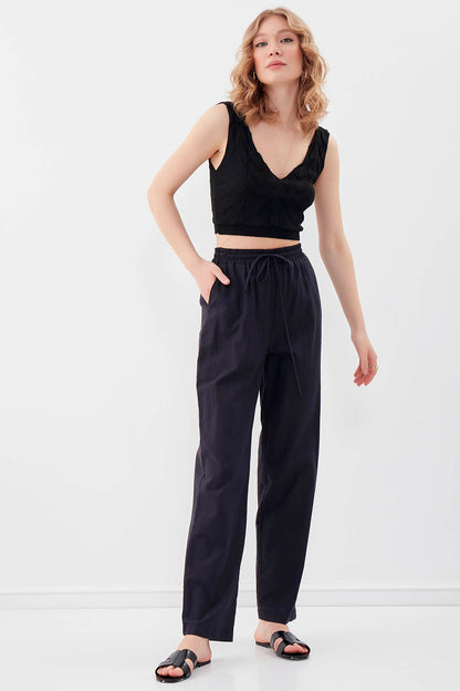 VISCOSE LINEN COMFORTABLE TROUSERS WITH ELASTANE WAIST