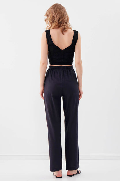 VISCOSE LINEN COMFORTABLE TROUSERS WITH ELASTANE WAIST